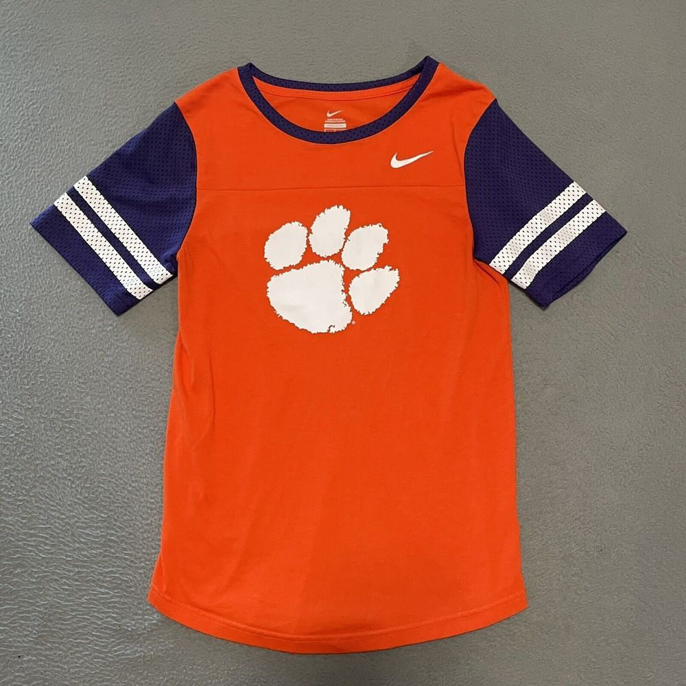 Nike Tee Clemson Women's T Shirt Logo Short Mesh Sleeves Orange Small